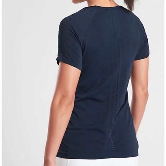 🔴 Athleta Navy Blue Foothill Laser Cut Athletic Short Sleeve Tee Size XS - Picture 3 of 11